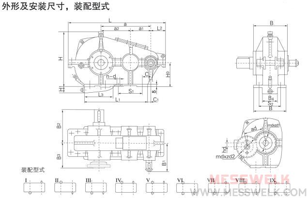 ZQ圆柱齿轮减速机安装形式