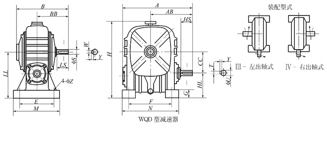 WQD型圆柱蜗杆减速机主要尺寸