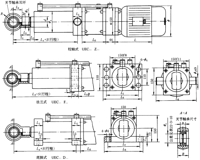 UEC系列直列式电动液压缸外形尺寸(图1)