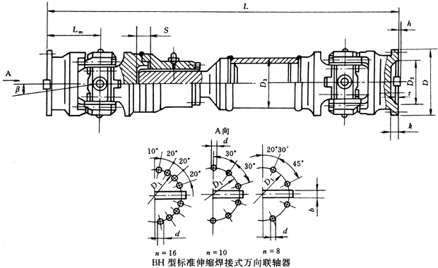 BH型标准伸缩焊接式万向联轴器（JB/T3242-93）