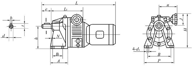 UD…40D型基本型与一级齿轮减速机组合外形及安装尺寸(图1) UD…40D型基本型与一级齿轮减速机组合外形及安装尺寸(图1)