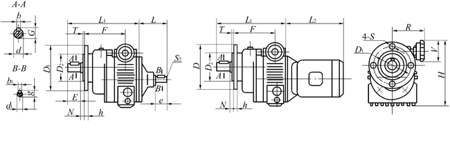 UD…B5-C…型基本型与齿轮组合法兰式外形及安装尺寸(图1) UD…B5-C…型基本型与齿轮组合法兰式外形及安装尺寸(图1)