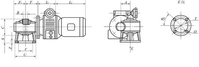 UD…B5-WJ…/PC…系列基本型与蜗轮减速机组合行星锥盘无级变速机外形及安装尺寸(图1) UD…B5-WJ…/PC…系列基本型与蜗轮减速机组合行星锥盘无级变速机外形及安装尺寸(图1)