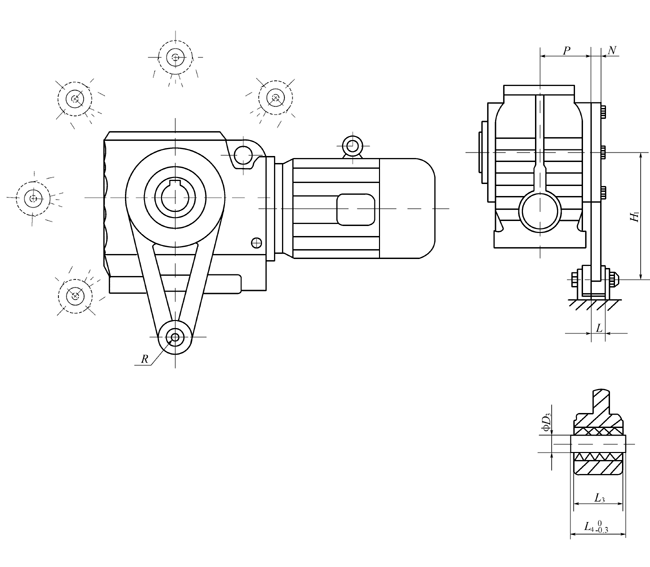 JTS..37-97/T..系列斜齿轮-蜗轮减速电机外形及安装尺寸(图1) JTS..37-97/T..系列斜齿轮-蜗轮减速电机外形及安装尺寸(图1)