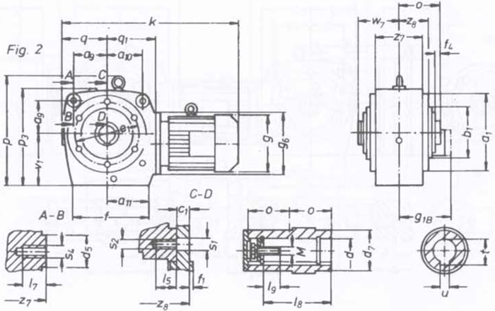 SWA180轴装式,空心轴输出斜齿轮―蜗轮蜗杆减速电机外形及安装尺寸(图1) SWA180轴装式,空心轴输出斜齿轮―蜗轮蜗杆减速电机外形及安装尺寸(图1)