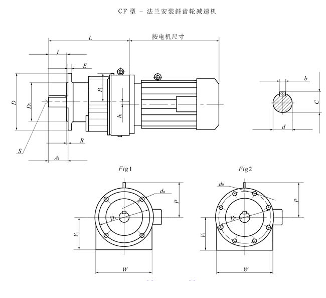 CF17、CF27、CF37、CF47、CF57、CF67、CF77、CF87、CF97、CF107、CF137、CF147、法兰安装斜齿轮减速机安装尺寸(图1) CF17、CF27、CF37、CF47、CF57、CF67、CF77、CF87、CF97、CF107、CF137、CF147、法兰安装斜齿轮减速机安装尺寸(图1)