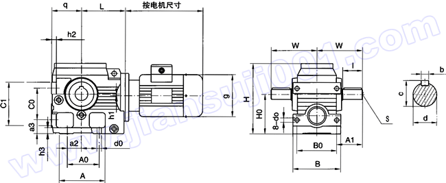WS系列圆柱蜗杆减速电机安装尺寸（WS37-WS97）(图1)