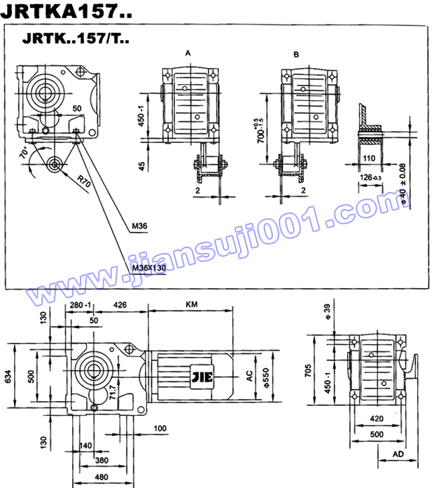 JRTK斜齿轮――伞齿轮减速机电机安装尺寸(JRTKA157..)(图1)