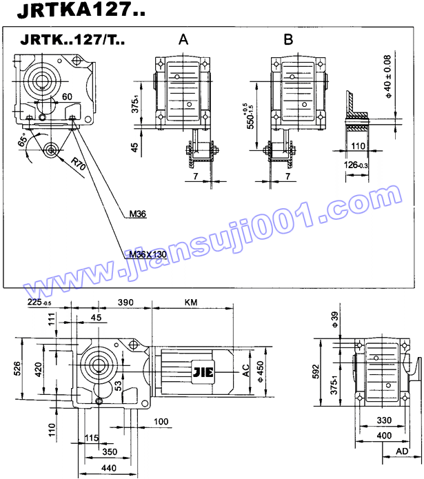 JRTK斜齿轮――伞齿轮减速机电机安装尺寸(JRTKA127..)(图1)