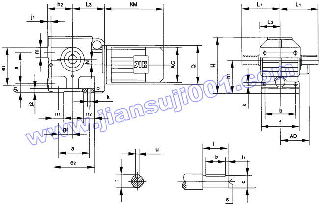 JRTS斜齿轮――蜗轮蜗杆减速电机安装尺寸（JRTS47..～JRTS97..）(图1)