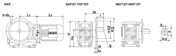 NKF37……系列螺旋锥齿轮减速机安装尺寸