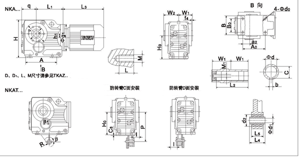 NKA、NKAT系列螺旋锥齿轮减速机安装尺寸