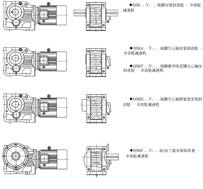 QSK系列斜齿轮―伞齿轮减速机结构型式图