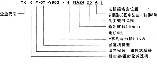 TXK系列斜齿轮-锥齿轮减速电机特点及标记示例
