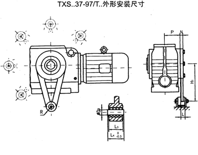 RXS..37-97/T..斜齿轮―蜗轮减速电机外形安装尺寸