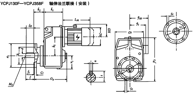 YCPJ130F-YCPJ358F  轴伸法兰联接安装及外形尺寸