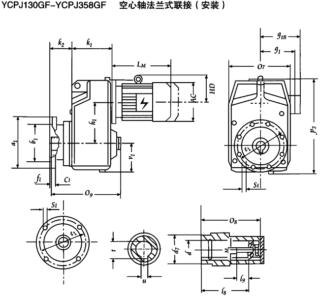 YCPJ130GF-YCPJ358GF  空心轴法兰式联接安装及外形尺寸