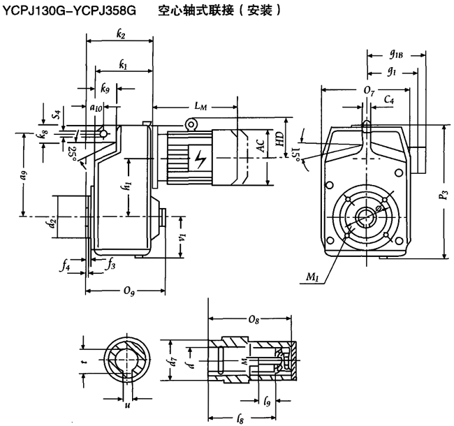 YCPJ130G-YCPJ358G  空心轴式联接安装及外形尺寸 