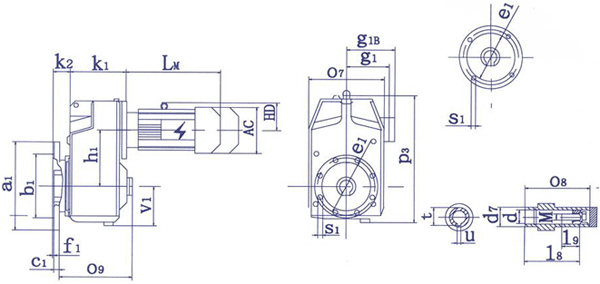 QSP系列齿轮减速三相异步电动机安装及外形尺寸(图2)