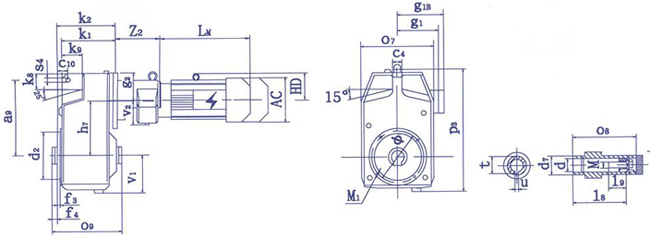 QSP系列齿轮减速三相异步电动机安装及外形尺寸(图3)
