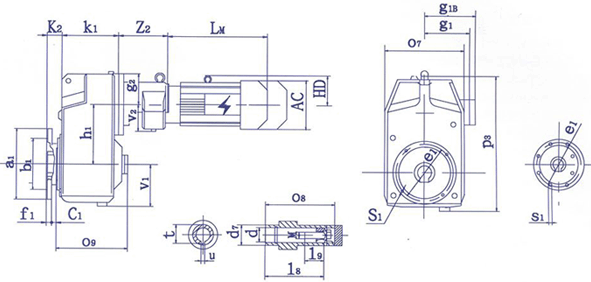 QSP系列齿轮减速三相异步电动机安装及外形尺寸(图4)