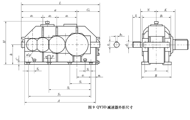 QY3D型起重机用硬齿面减速机外形及安装尺寸