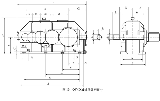 QY4D型起重机用硬齿面减速机外形及安装尺寸