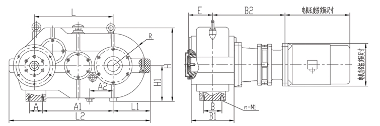 JB型滚轮架专用减速机外型及安装尺寸(图1)