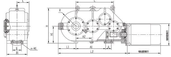 JA型滚轮架专用减速机外型及安装尺寸(图1)