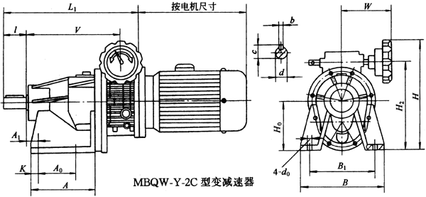 MBQW-Y-2C型变减速机主要尺寸Q/ZTB01-2001