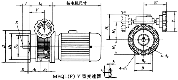 MBQL（F）-Y型变速器主要尺寸Q/ZTB01-2001