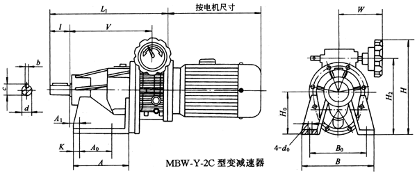 MBW-Y-2C型变减速机主要尺寸Q/ZTB01-2001