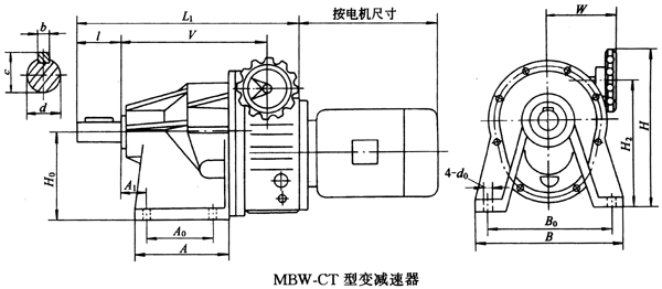 MBW-CT型变减速机主要尺寸Q/ZTB01-2001